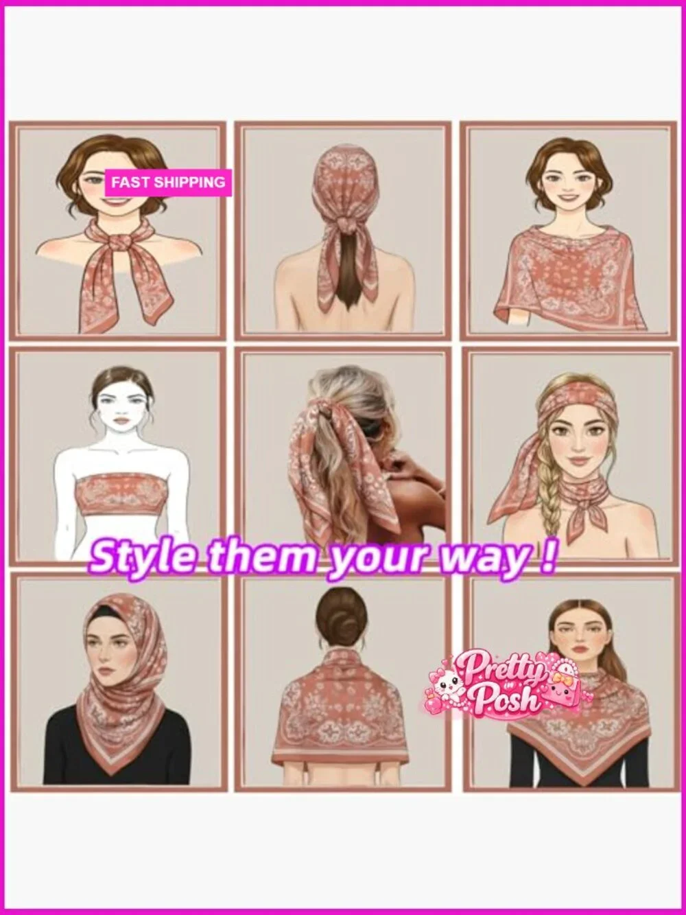 Silk Feeling Satin Head Scarf - 35
